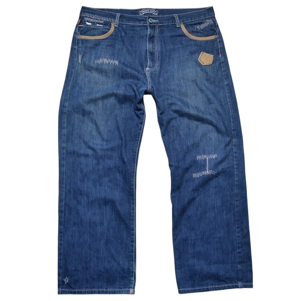 Robin's Jean Men's 44x32 Heavy Distressed Baggy Denim Star Stud Flap Pocket Wing